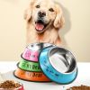 Stainless steel dog bowl; color anti-skid dog bowl; cat bowl - 16cm - Pink Cartoon