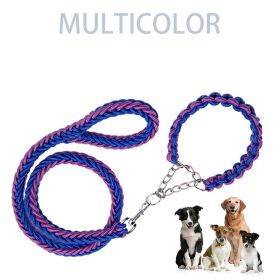 Eight-strand nylon braided dog collar leash dog chain impact blasting chain pet leash - Red and blue - XL