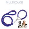 Eight-strand nylon braided dog collar leash dog chain impact blasting chain pet leash - Blue and black - L