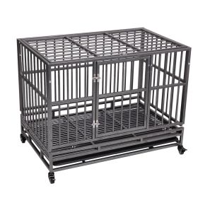 37"L x 29"H Heavy Duty Metal Dog Kennel Cage Crate with 4 Universal Wheels, Openable Flat Top and Front Door, Black - black