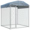 Outdoor Dog Kennel with Canopy Top 78.7"x78.7"x88.6" - Silver