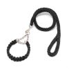 Eight-strand nylon braided dog collar leash dog chain impact blasting chain pet leash - Black - L