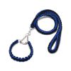 Eight-strand nylon braided dog collar leash dog chain impact blasting chain pet leash - Blue and black - L