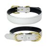 Genuine Leather Dog Collar; Wide Dog Collar; Soft Padded Breathable Adjustable Tactical Waterproof Pet Collar - White - XS 30*1.5cm