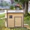 31.5' Wooden Dog House Puppy Shelter Kennel Outdoor & Indoor Dog crate, with Flower Stand, Plant Stand, With Wood Feeder - Natural