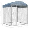 Outdoor Dog Kennel with Canopy Top 78.7"x78.7"x88.6" - Silver