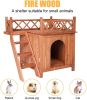 Pet Dog House;  2-Story Weather Resistant Wooden Kennel with Roof Balcony and Stairs - KM3459